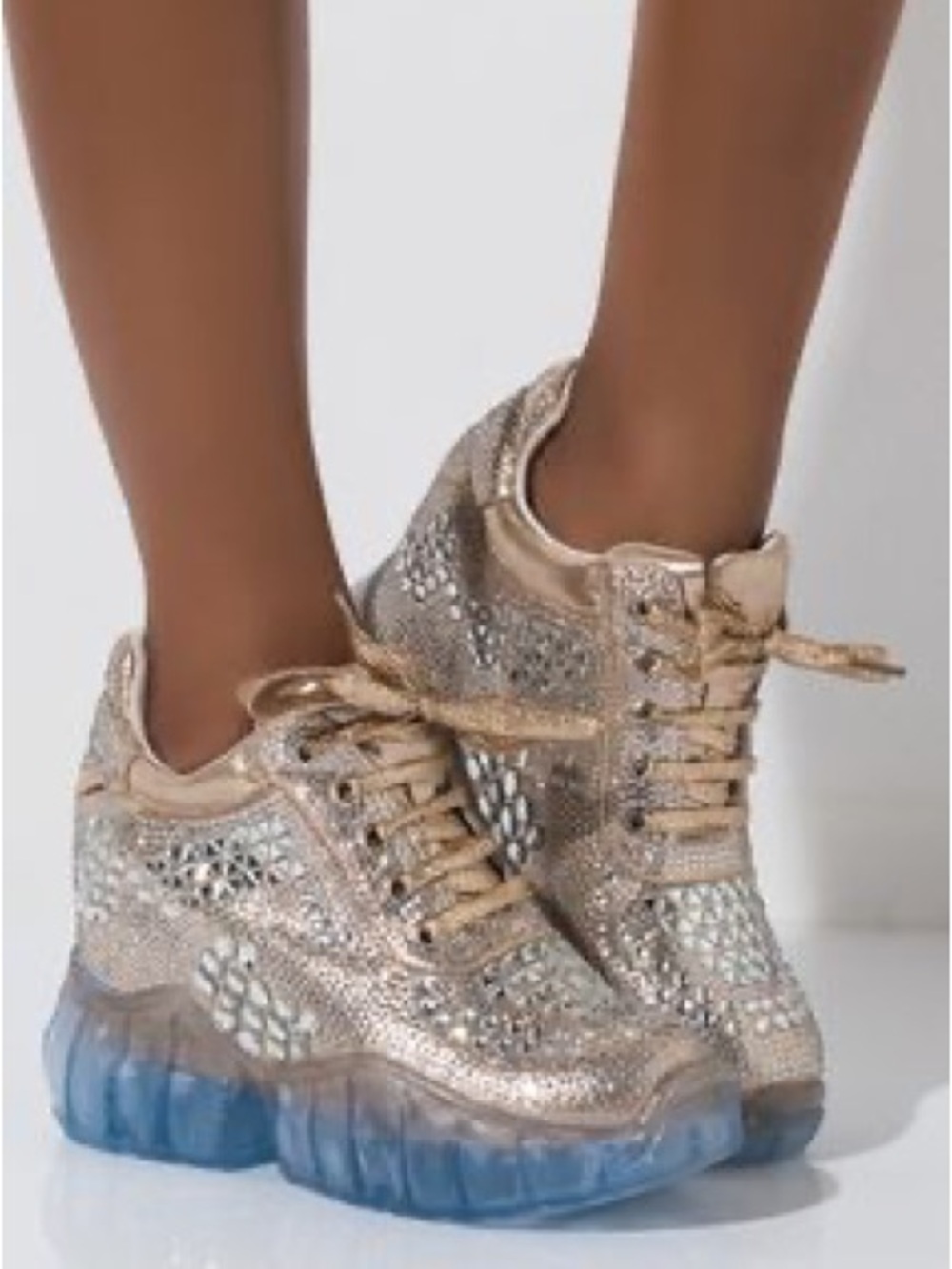 Akira Champagne Gold Rhinestone Platform Sneakers 6